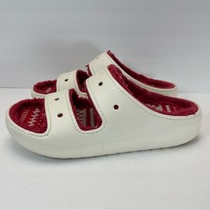 Crocs Classic Cozzzy Sandals Women 12 Men 10 Fuzzy Slippers Holiday Sweater